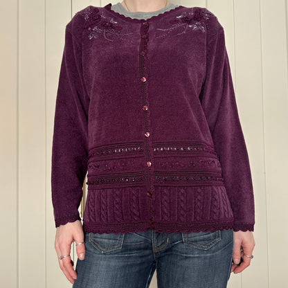 Purple Beaded Cardigan, M