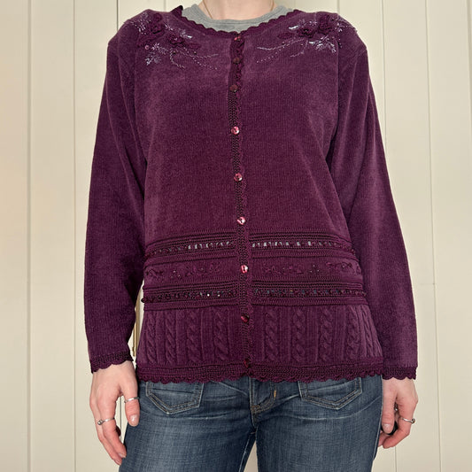 Purple Beaded Cardigan, M