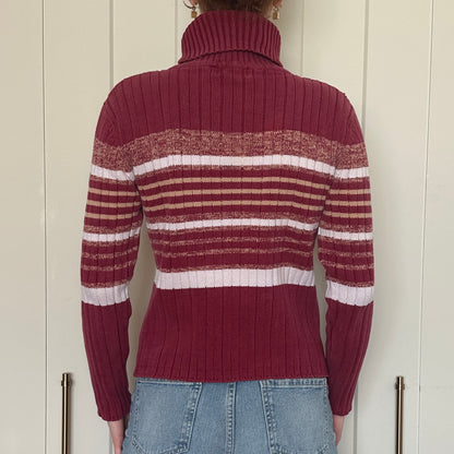 Pink Ribbed Long Sleeve Turtle Neck, XL