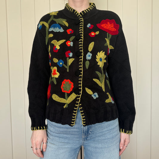Lisa Nichols Knit Floral Embroidered Cardigan, M
