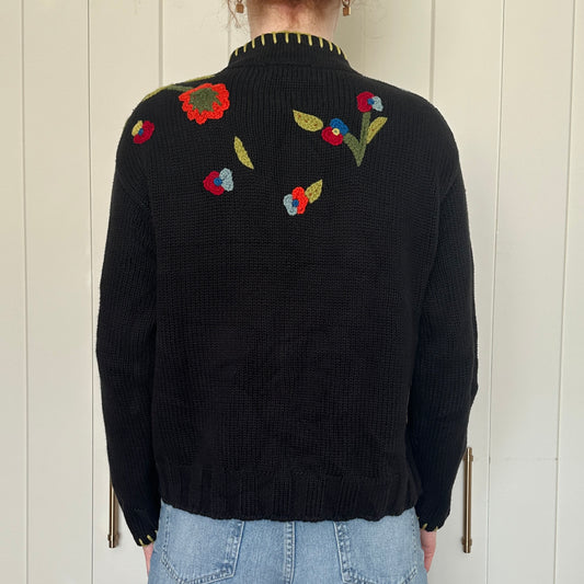 Lisa Nichols Knit Floral Embroidered Cardigan, M