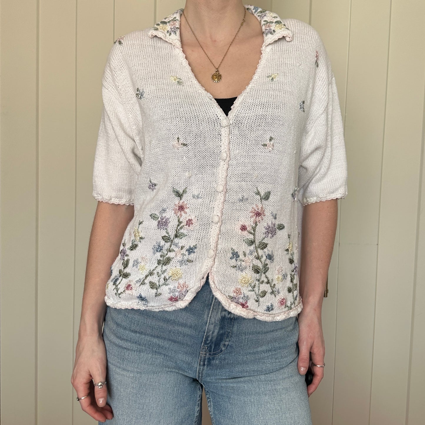 By Design Knit Floral Embroidered Cardigan, L