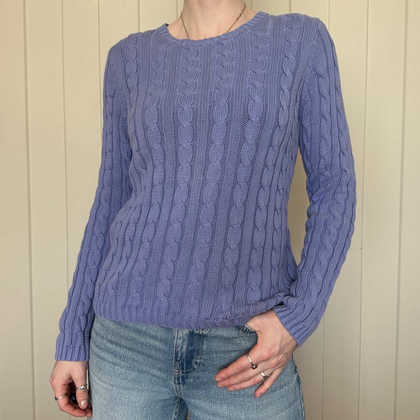 Tabi Periwinkle Cable Knit Sweater, XS