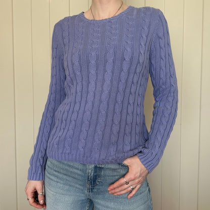 Tabi Periwinkle Cable Knit Sweater, XS