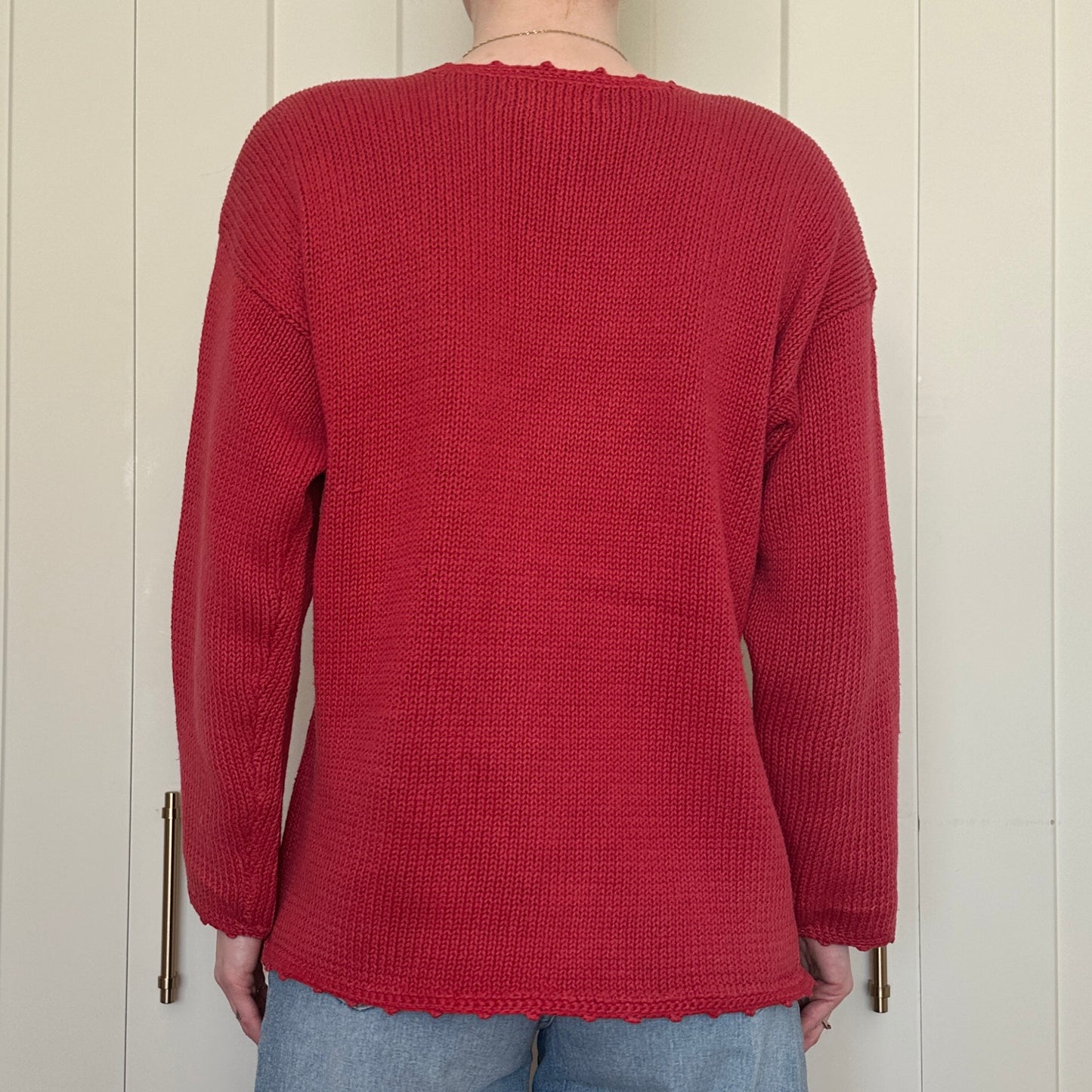 SK & Company Red Knit Rose Sweater, M