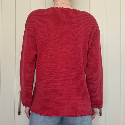 SK & Company Red Knit Rose Sweater, M