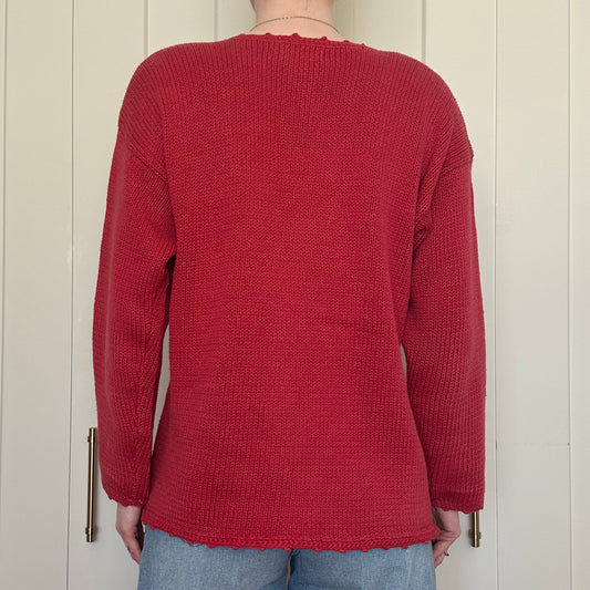 SK & Company Red Knit Rose Sweater, M