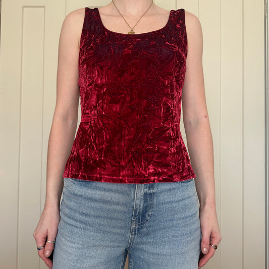Wardrobe Essentials Red Crushed Velvet Top, M