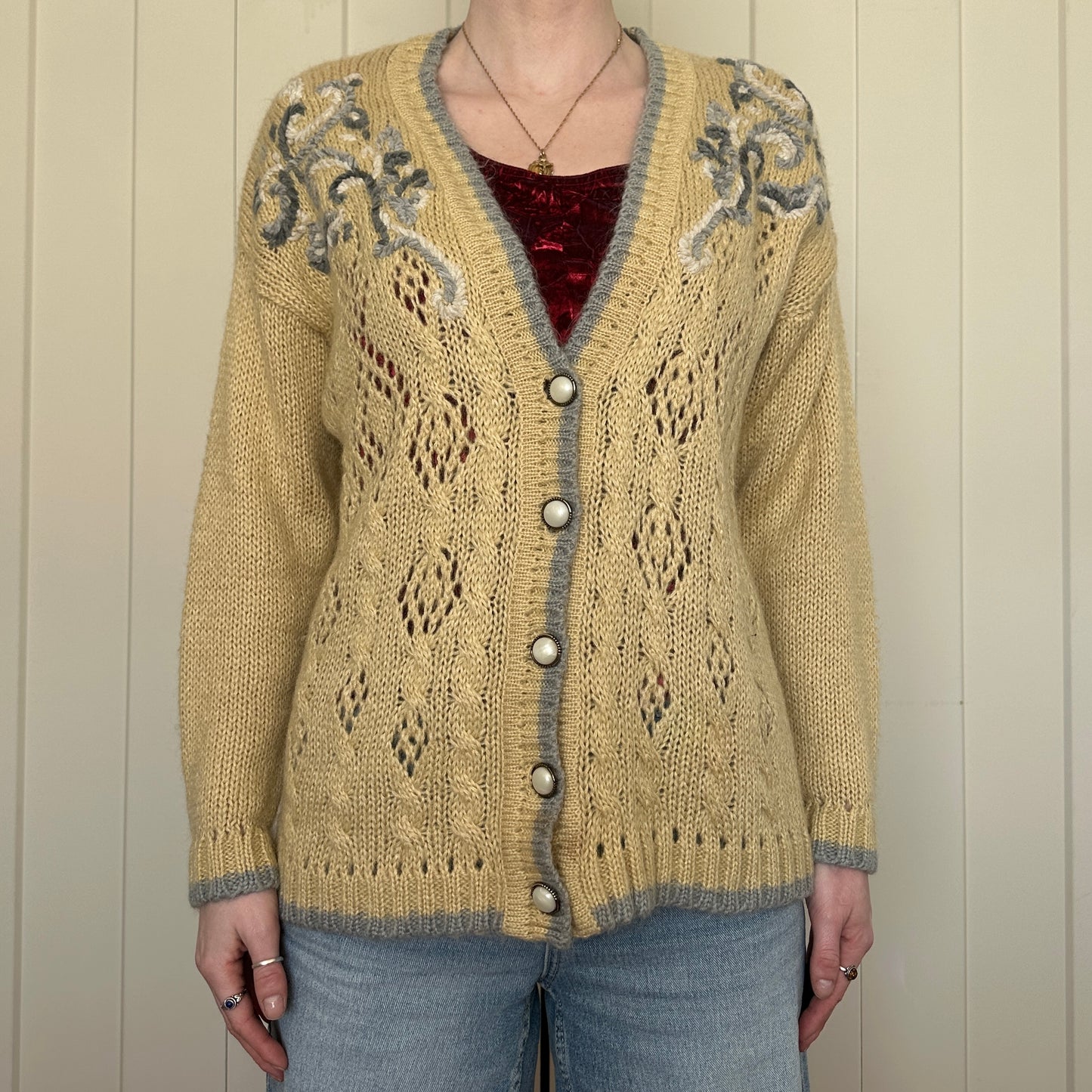 SK & Company Acrylic Mohair Yellow Knit Cardigan, S