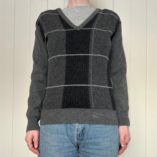 Braemar Argyle Grey Wool Sweater, M