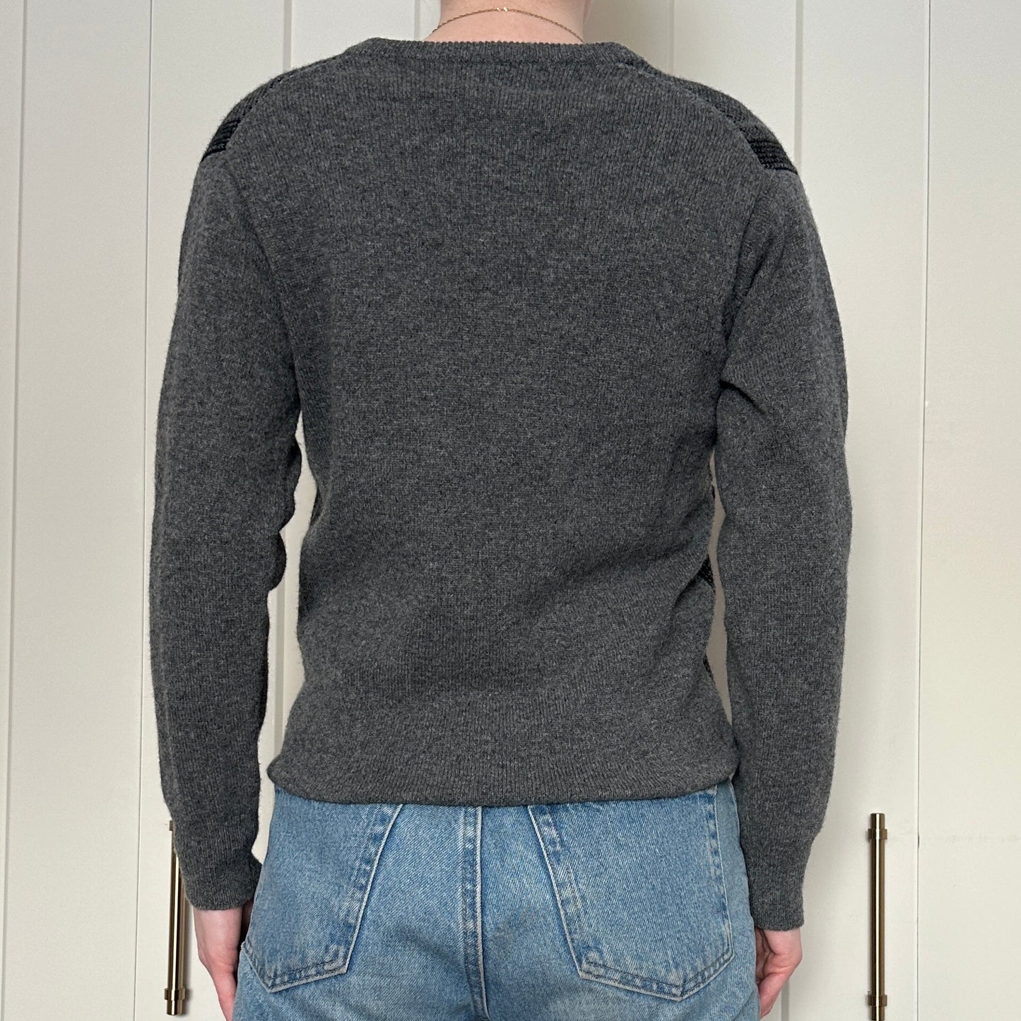 Braemar Argyle Grey Wool Sweater, M