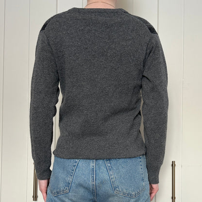 Braemar Argyle Grey Wool Sweater, M