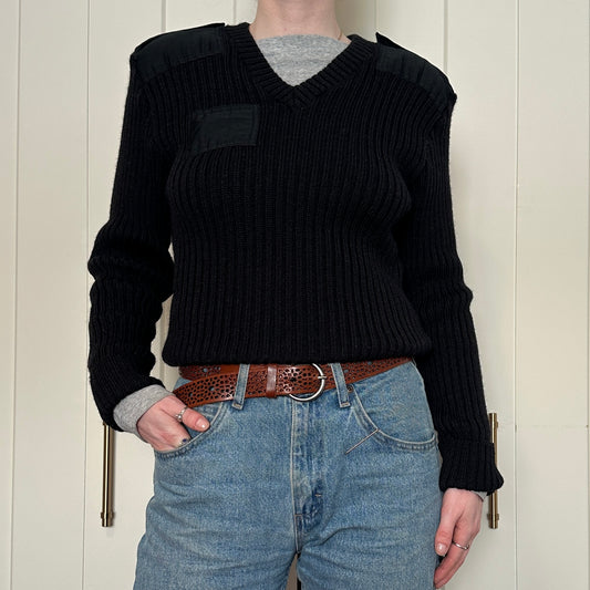 Citadel Virgin Wool Knit Black Sweater, M