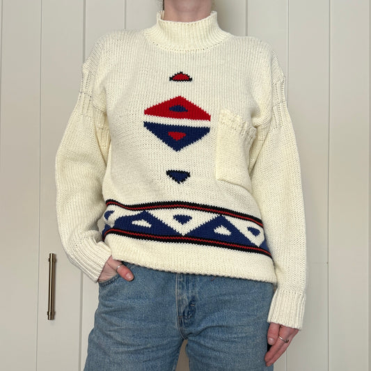 Cross Roads Acrylic Cream Knit Sweater, M