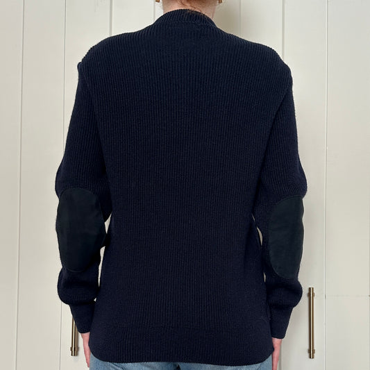 Glenhusky of Scotland Navy Blue Wool Knit Zip-Up, M