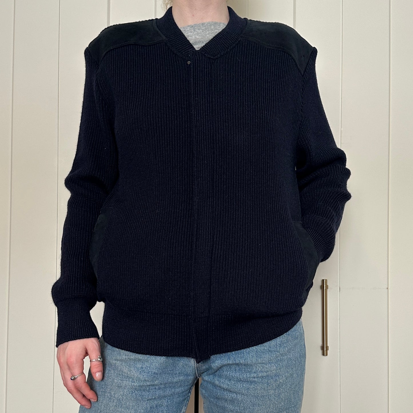 Glenhusky of Scotland Navy Blue Wool Knit Zip-Up, M