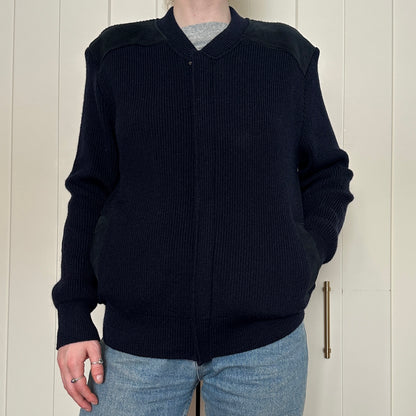 Glenhusky of Scotland Navy Blue Wool Knit Zip-Up, M