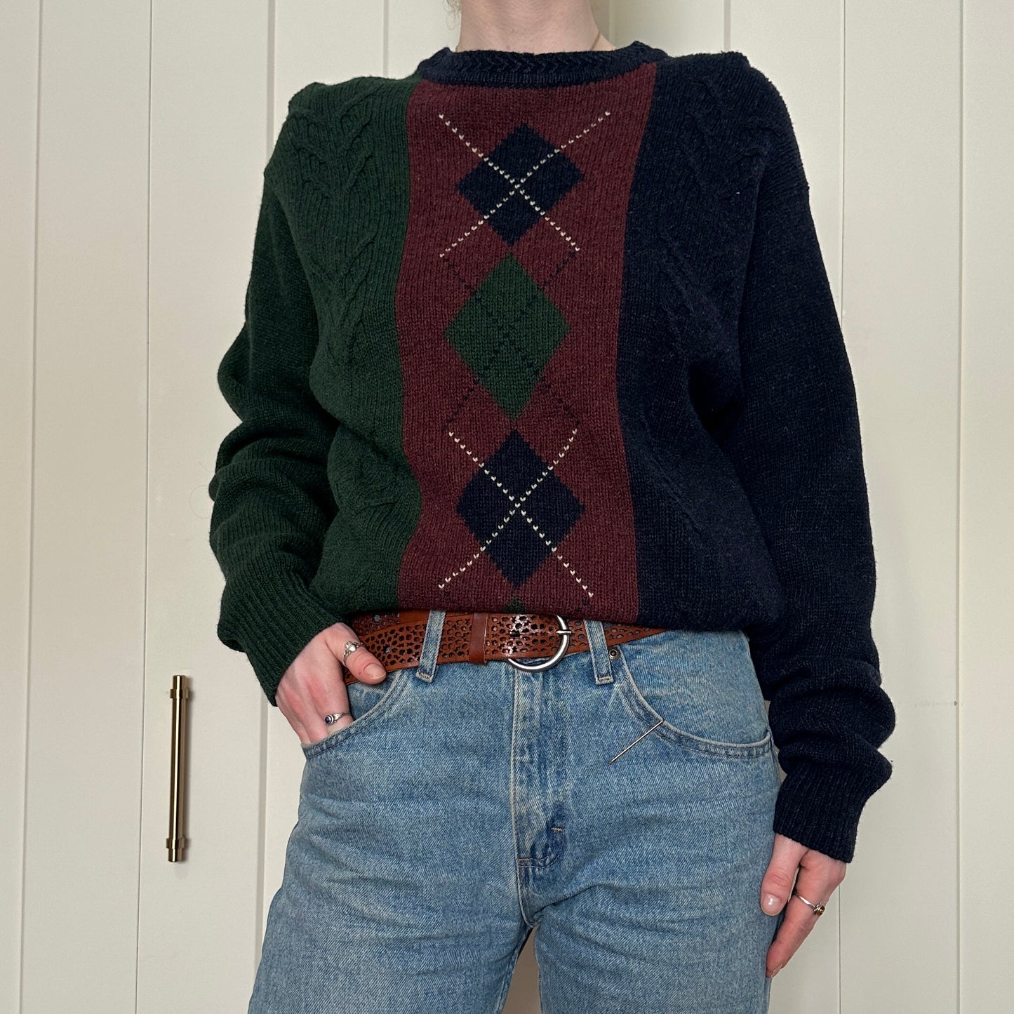 Crocodile Wool Argyle Sweater, L