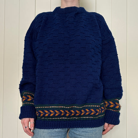 Hand Knit Blue Crewneck, M