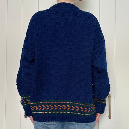 Hand Knit Blue Crewneck, M