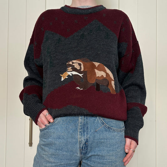 Cricketeer Burgundy Embroidered Bear Crewneck, M
