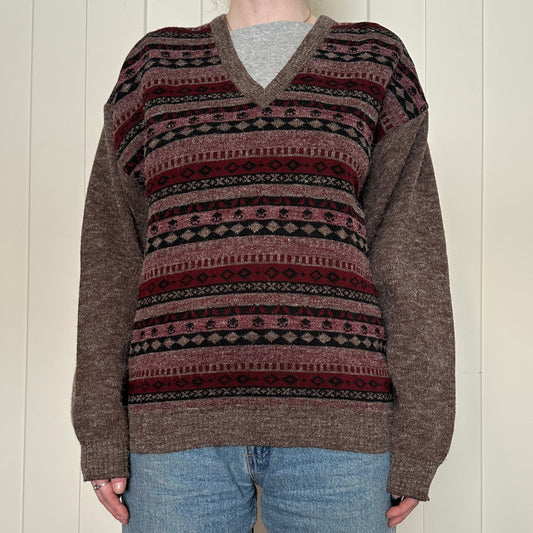 Brown and Burgundy Mohair Blend Sweater, M