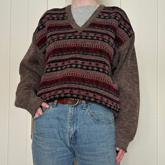 Brown and Burgundy Mohair Blend Sweater, M