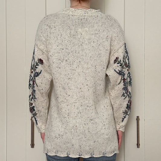 Weekend Edition Cream Knit Floral Sweater, M