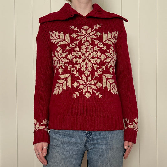 Eddie Bauer Red Wool Blend Knit Sweater, M