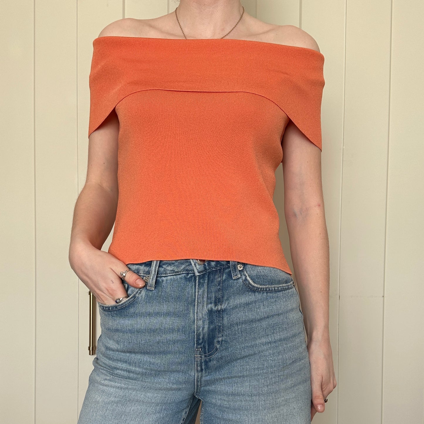 Studio G Orange Off the Shoulder Shirt, M
