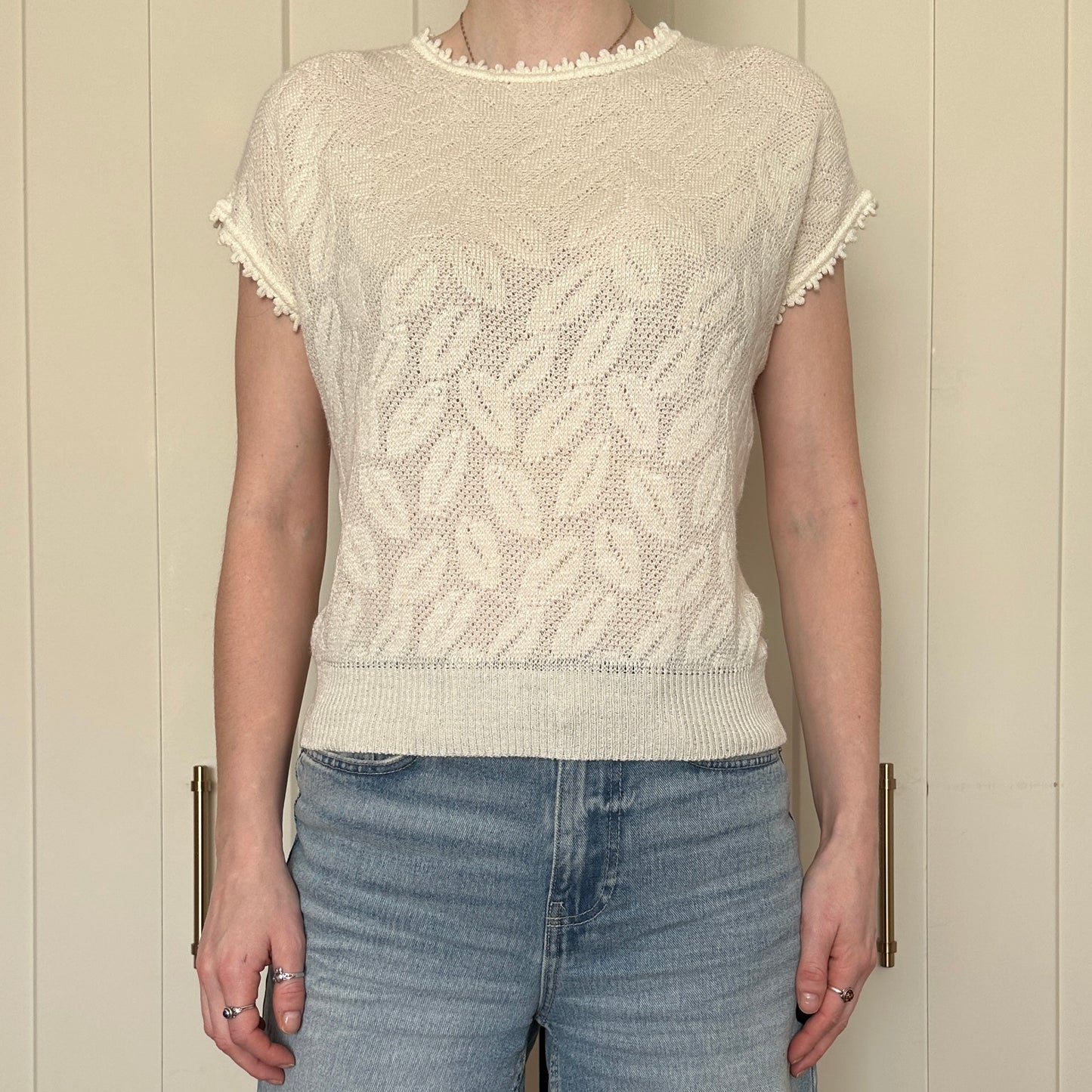 St. Michael Knit Cream T-Shirt, S