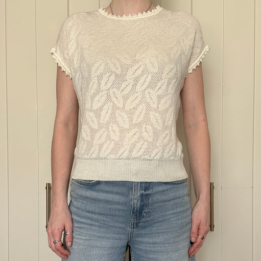 St. Michael Knit Cream T-Shirt, S