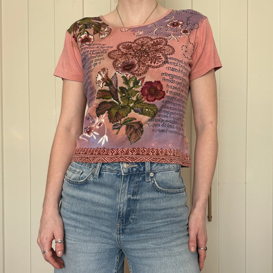 Floral Cotton Beaded Shirt, M