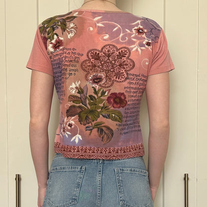 Floral Cotton Beaded Shirt, M