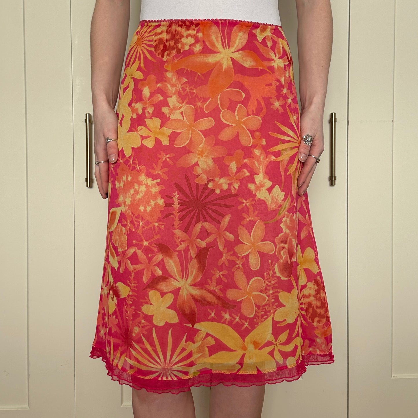 Susan Bristol Silk Pink Floral Skirt, M