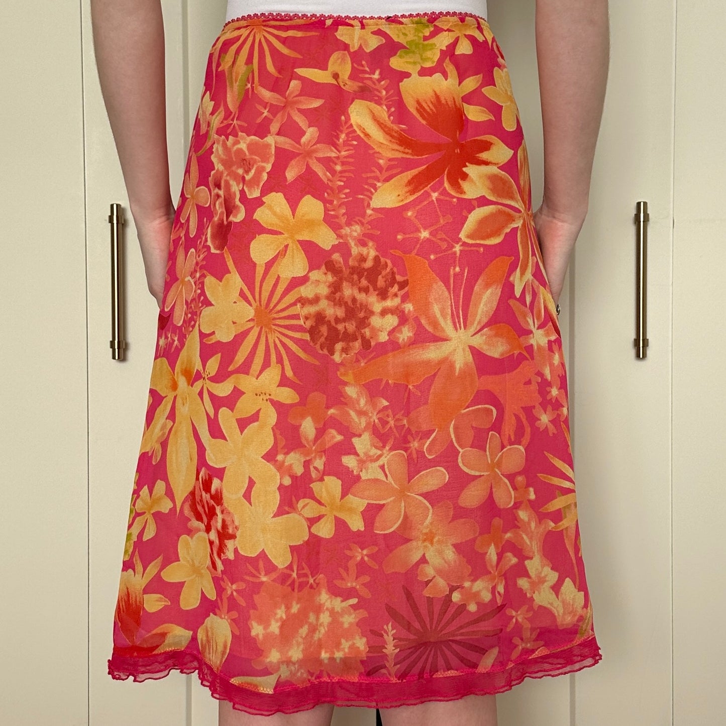 Susan Bristol Silk Pink Floral Skirt, M