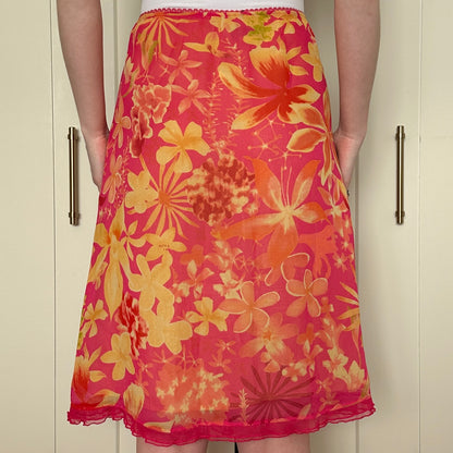 Susan Bristol Silk Pink Floral Skirt, M