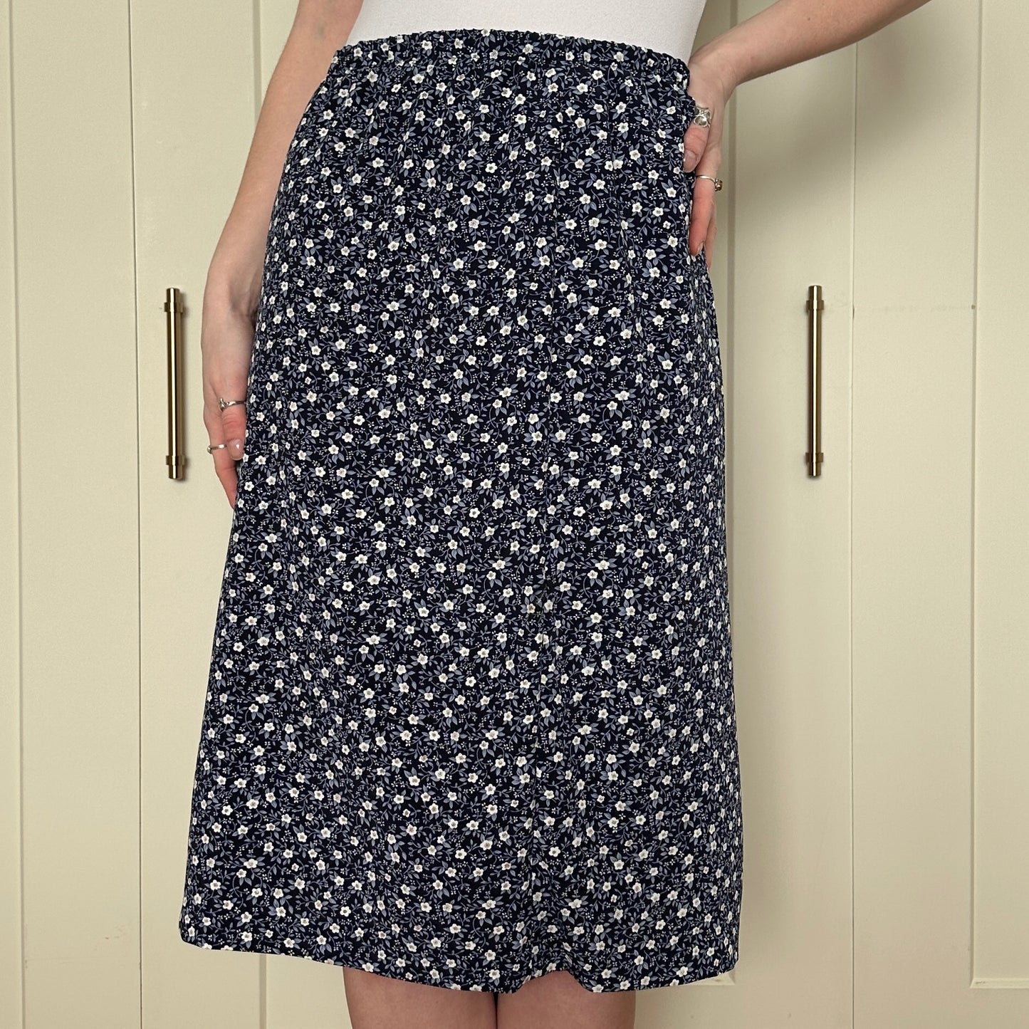 Blue Floral Midi Skirt, M