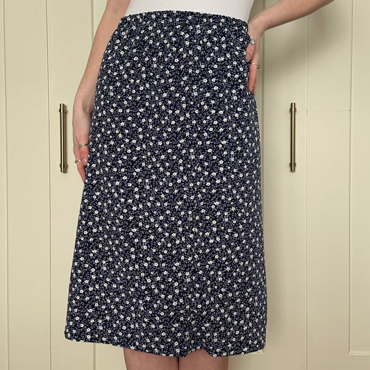 Blue Floral Midi Skirt, M