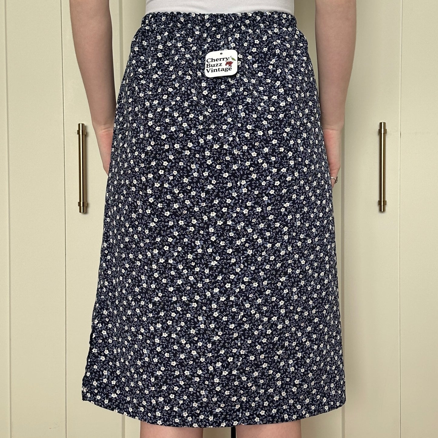 Blue Floral Midi Skirt, M