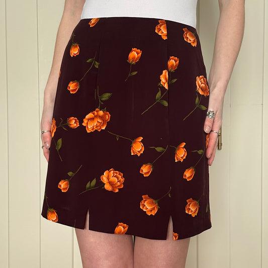Burgundy Floral Mini Skirt, S