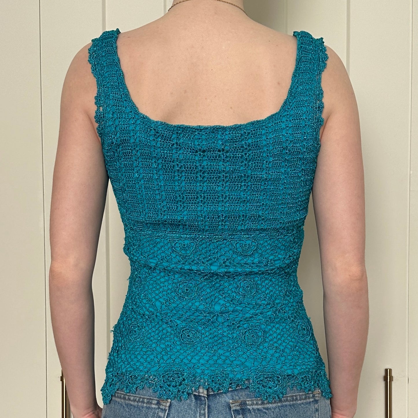 Digit@l Blue Crochet Short Sleeve Top, S