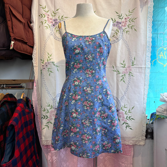 Blue Cotton Floral Sun Dress, S