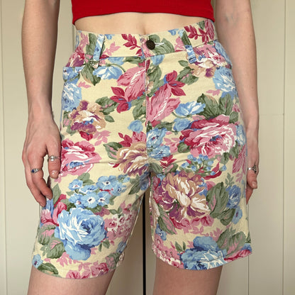 Floral Denim Bermuda Shorts, 26"