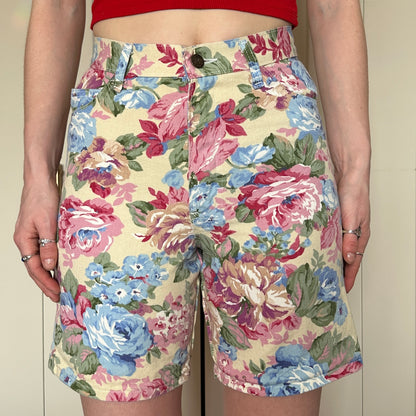 Floral Denim Bermuda Shorts, 26"