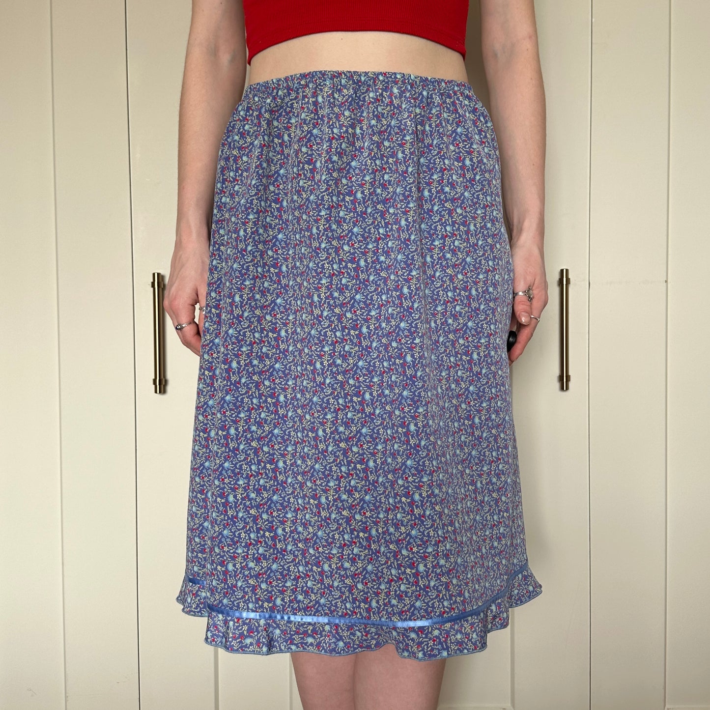 Blue Floral Skirt, 26"