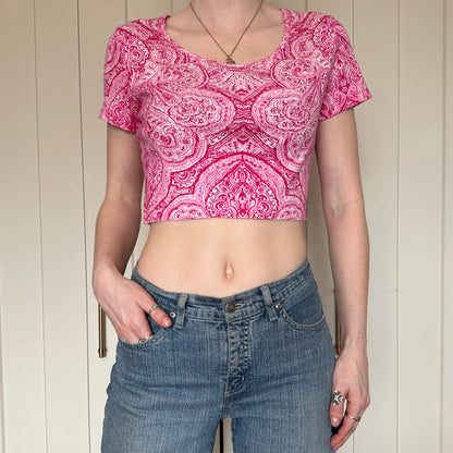 Pink Cropped Paisley T-Shirt, M
