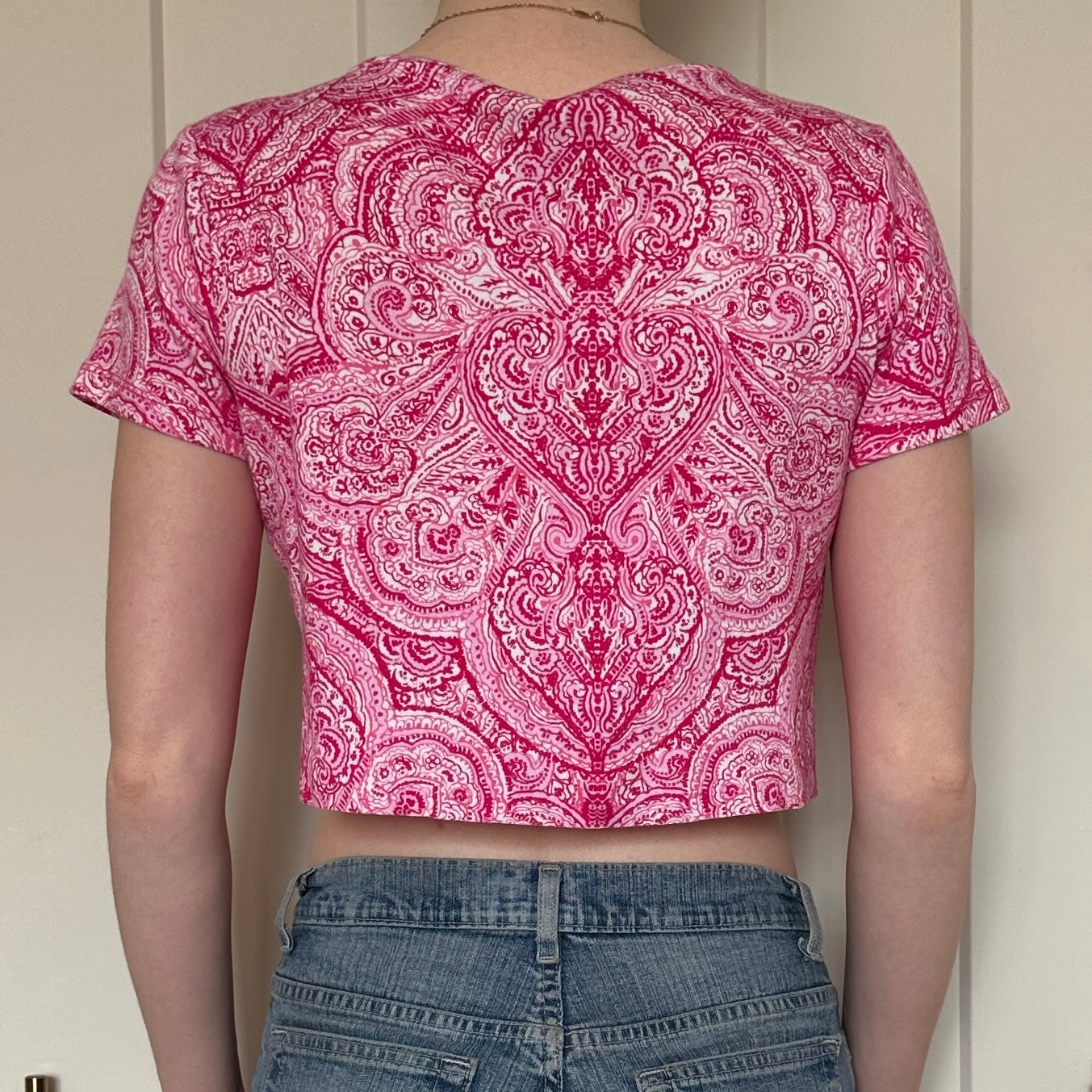 Pink Cropped Paisley T-Shirt, M