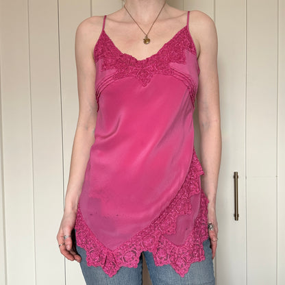 Pink Silky Lace Top, S