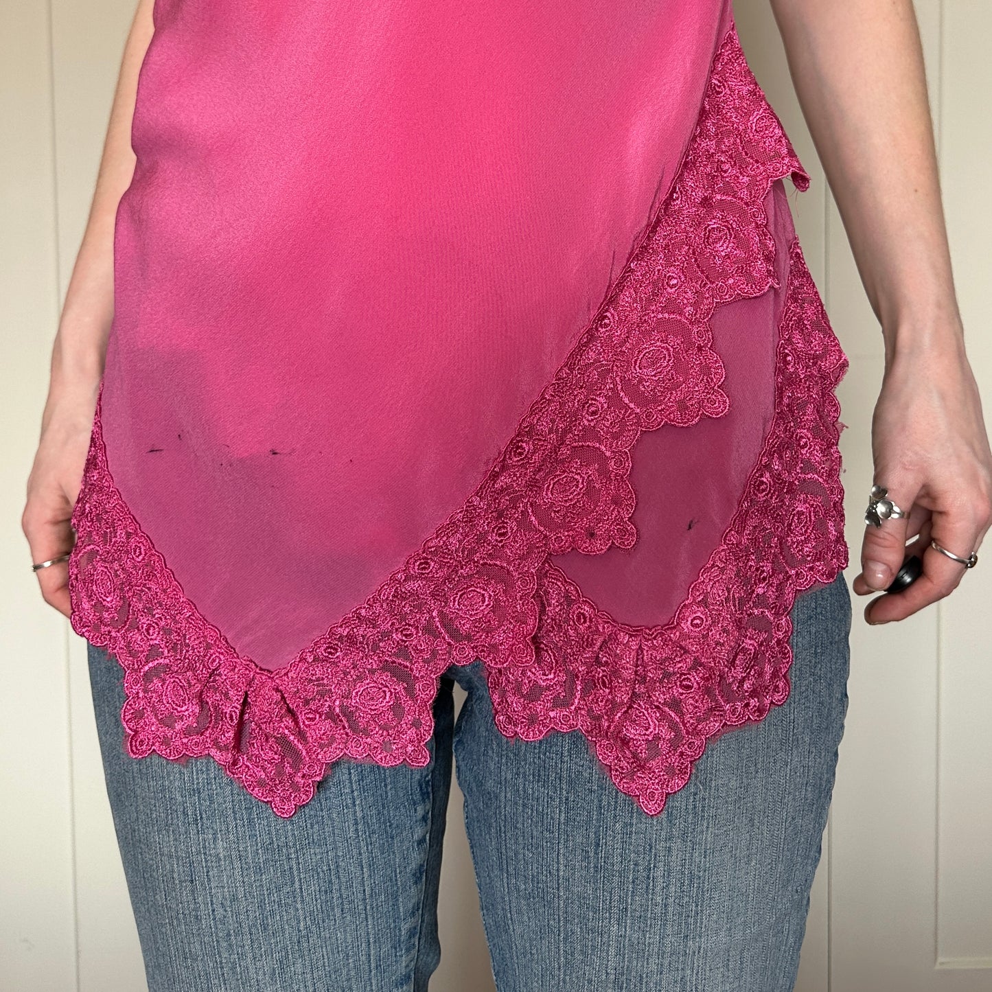 Pink Silky Lace Top, S
